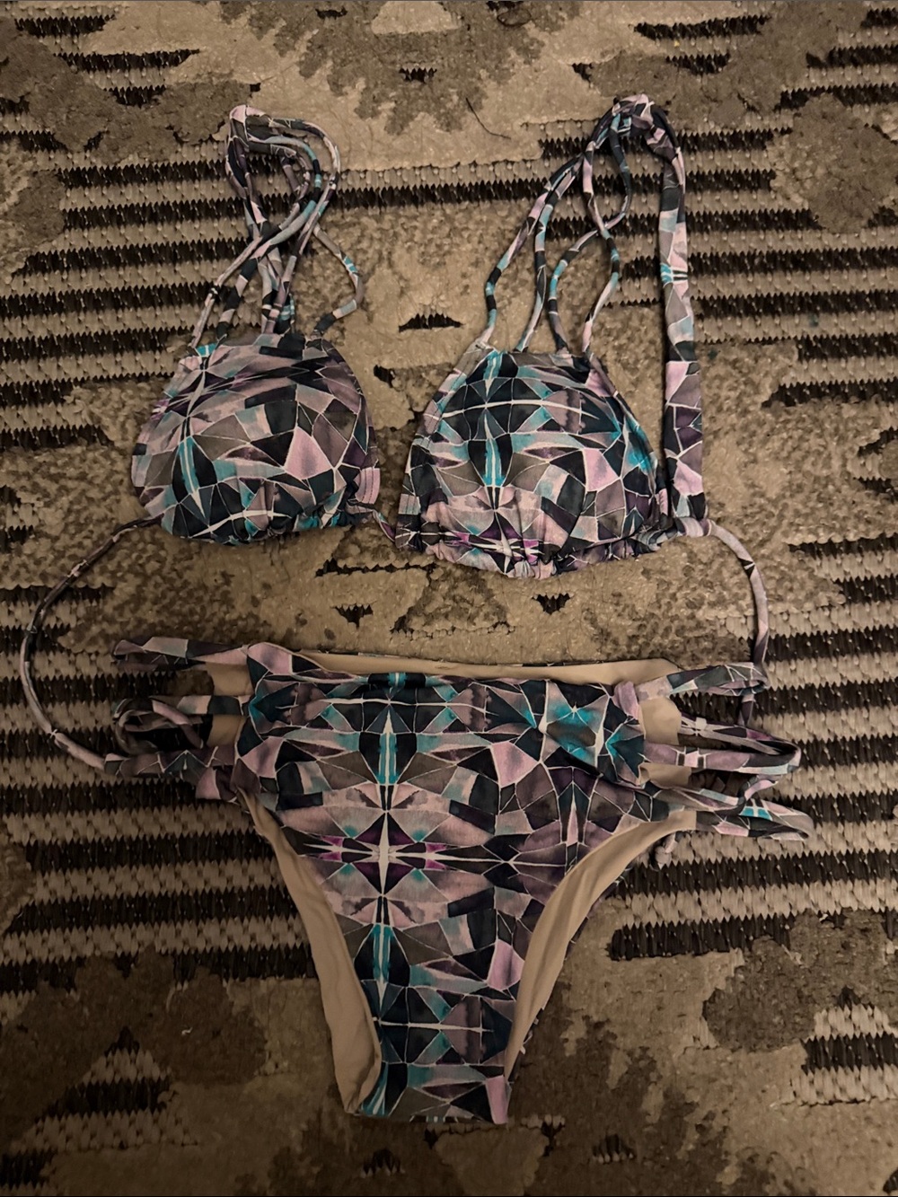 San Lorenzo Geometric Print Bikini in Teal, Purple, Pink and Black
